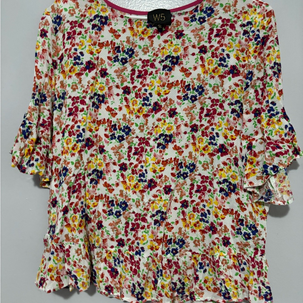 W5 Women's Floral Blouse - Red, Yellow, Blue